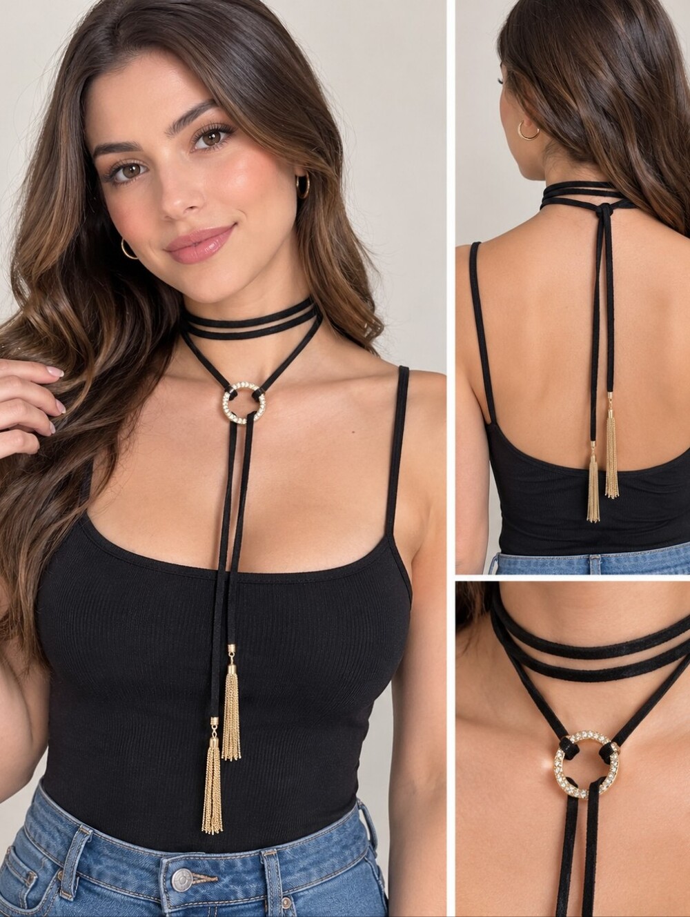 Park Lane adjustable tie-style necklace featuring a hoop pendant